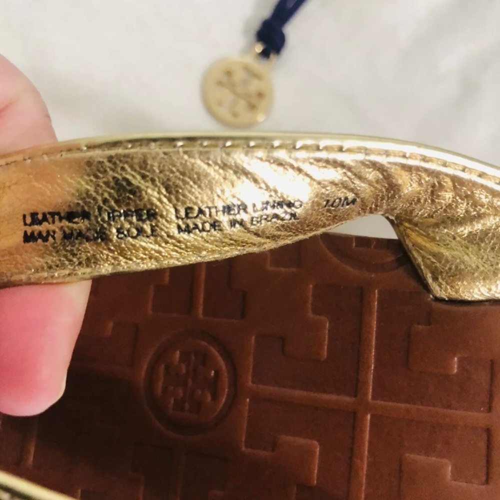 Tory Burch Gold Metallic Wedge Logo Sandals 10 M - Picture 6 of 8